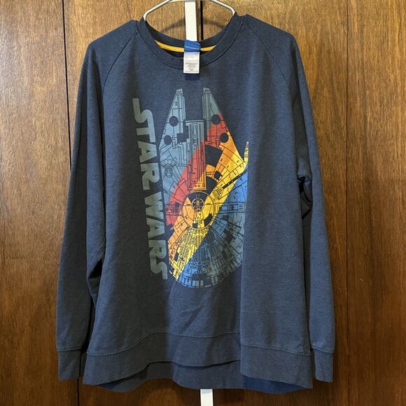 Star Wars Millennium Falcon Sweat Shirt Men's 2XL Blue Long Sleeve Excellent Con - Picture 1 of 4